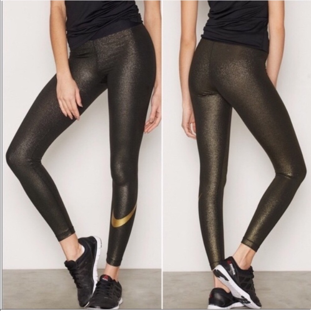 NIKE PRO Glitter Gold Black Leggings